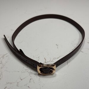 Women's Dark Brown Croc-Embossed Belt with Gold-Tone Buckle